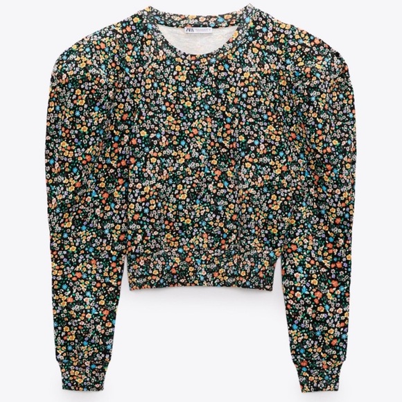 Zara Cropped Floral Sweatshirt - Picture 2 of 8